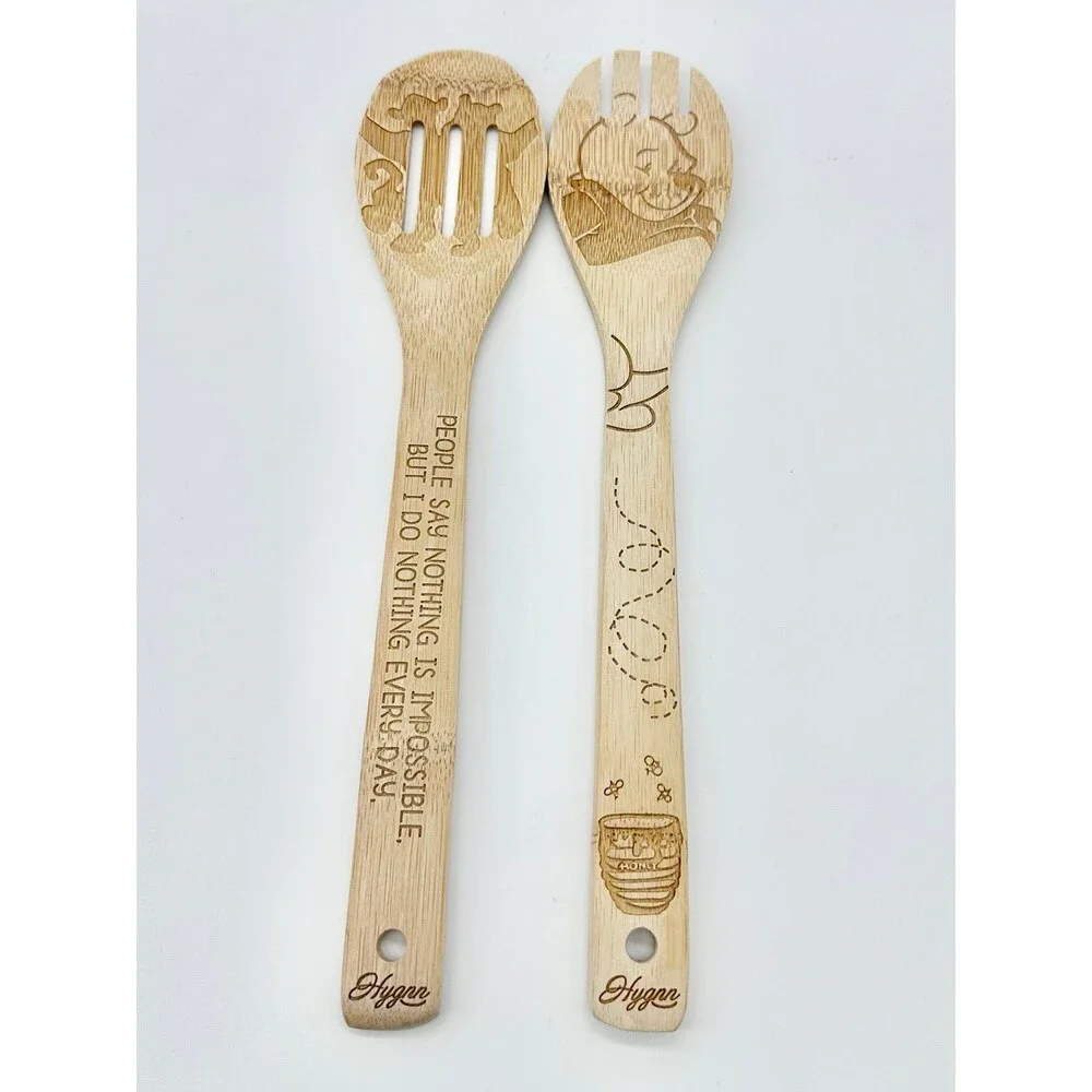 Set of 2 Disney Winnie the Pooh and Tigger bamboo salad spoons